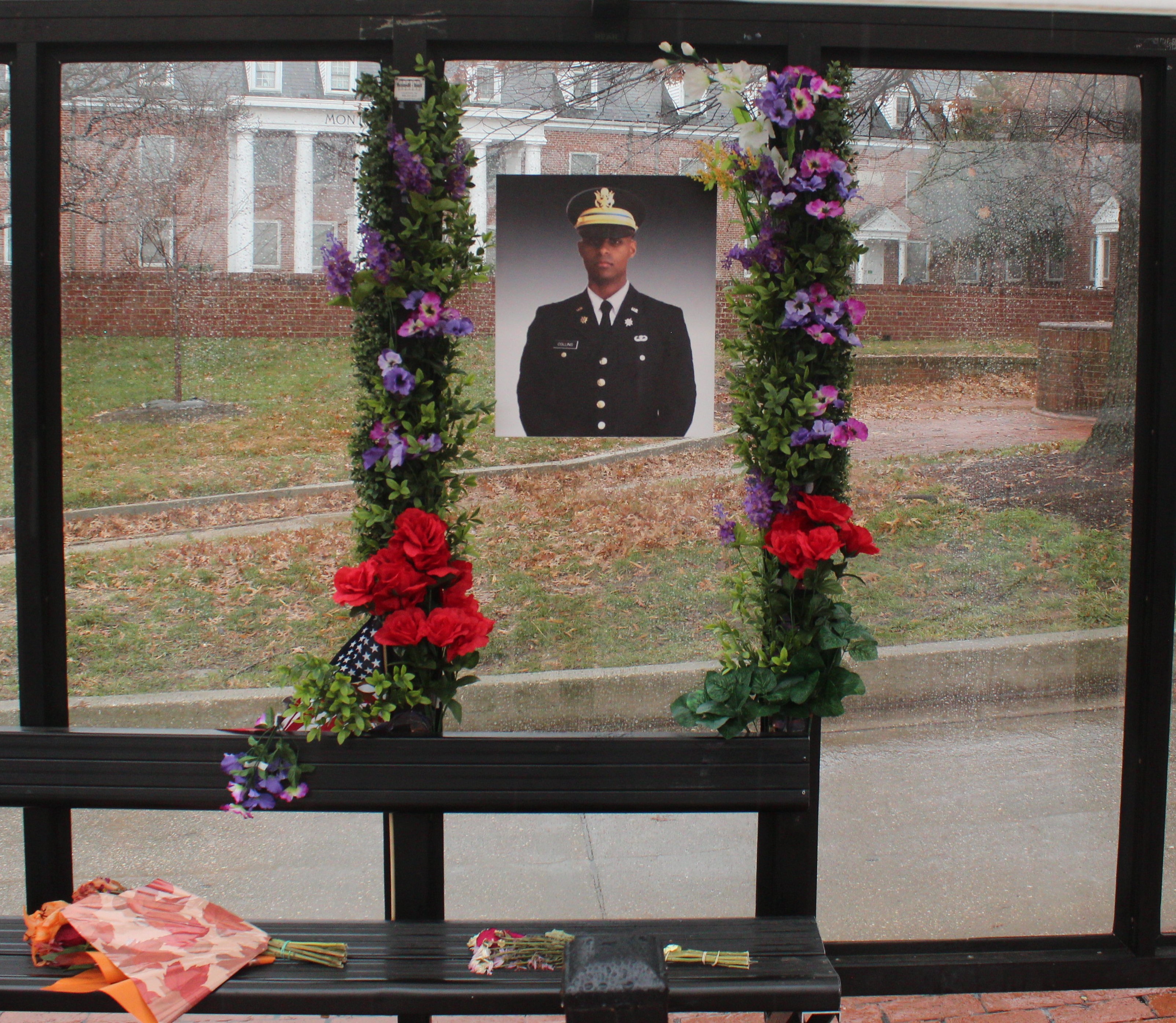 The bus stop where Collins was murdered